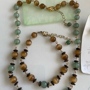 Elegant Beaded Tigers Eye Necklace Set